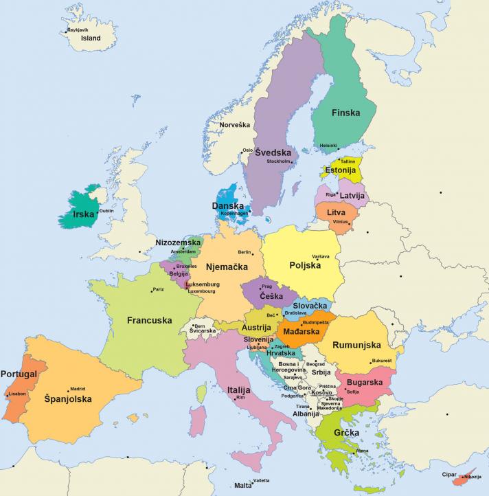 Karta sa svim zemljama Europske unije