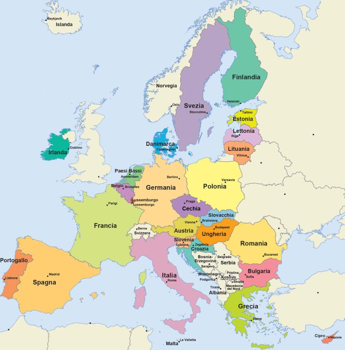 Cartina con tutti i Paesi dell'Unione europea