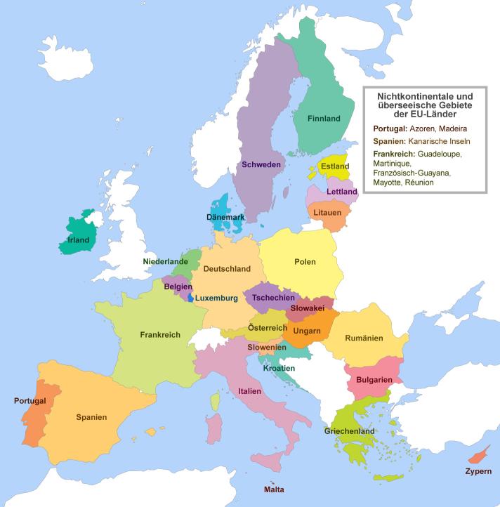 Map with all countries of the European Union