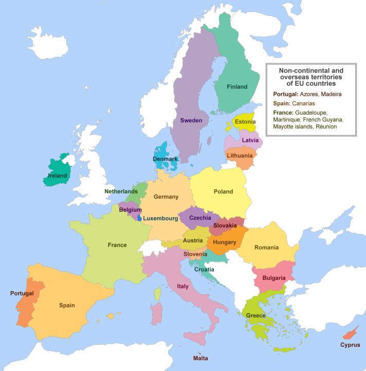 Map with all countries of the European Union