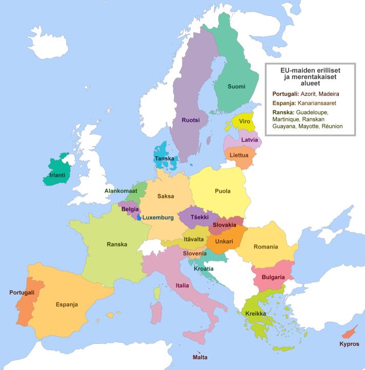 Map with all countries of the European Union