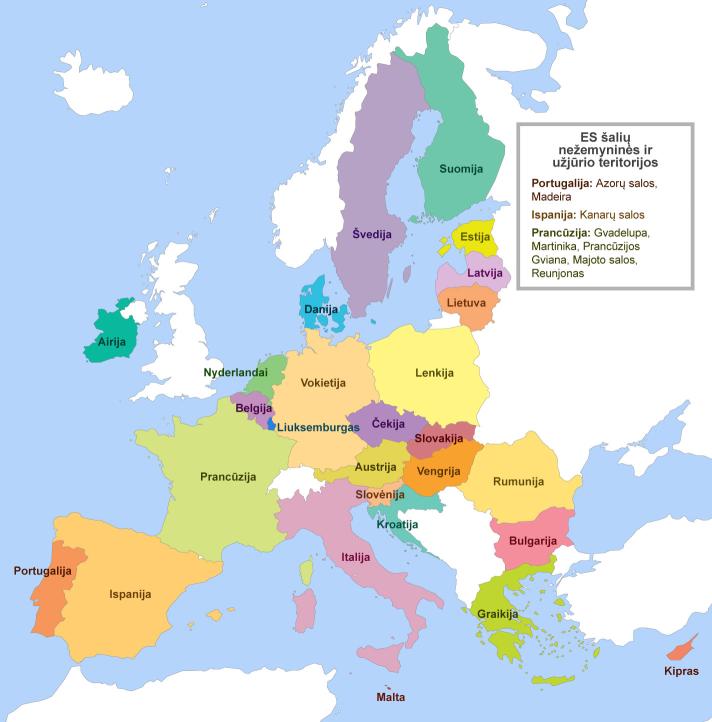 Map with all countries of the European Union