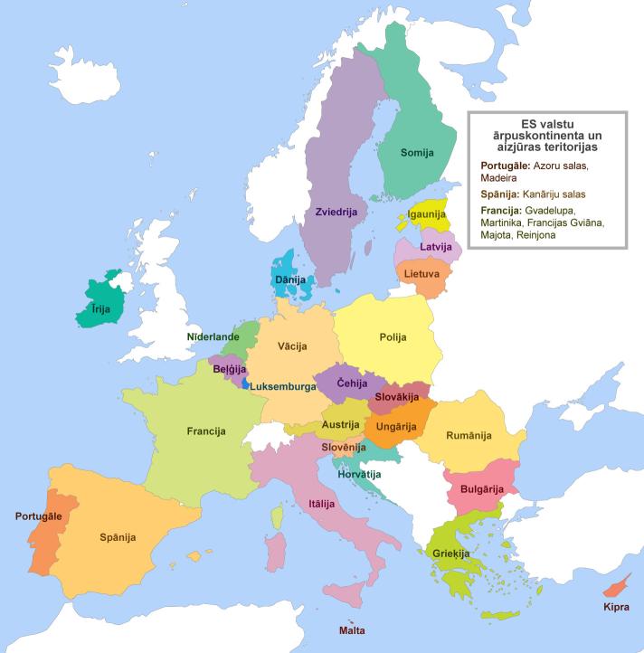 Map with all countries of the European Union