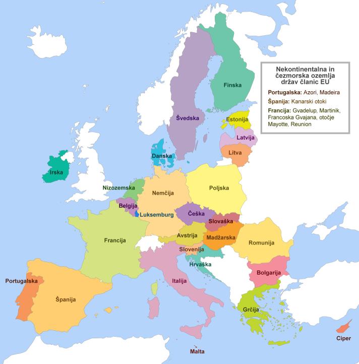 Map with all countries of the European Union