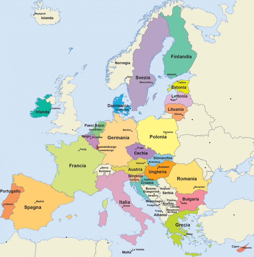 Cartina con tutti i Paesi dell'Unione europea