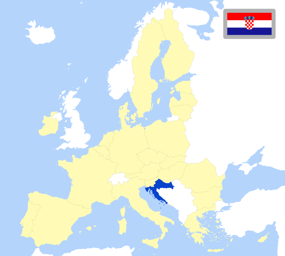 Map of Europe showing location of Croatia and country flag