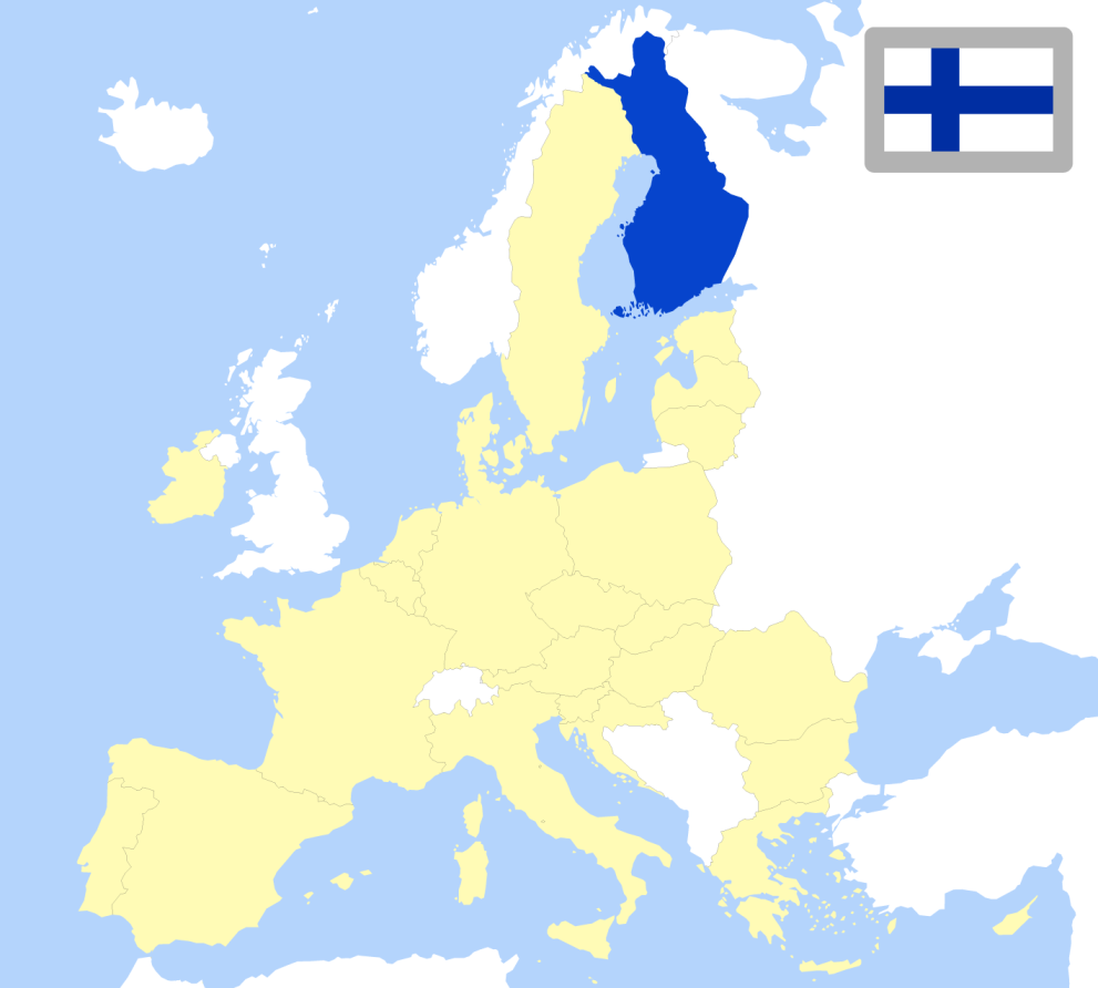 Map of Europe showing location of Finland and country flag