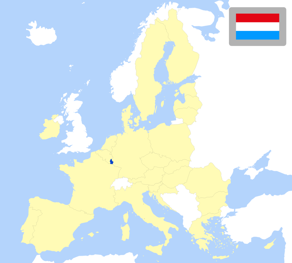 Map of Europe showing location of Luxembourg and country flag