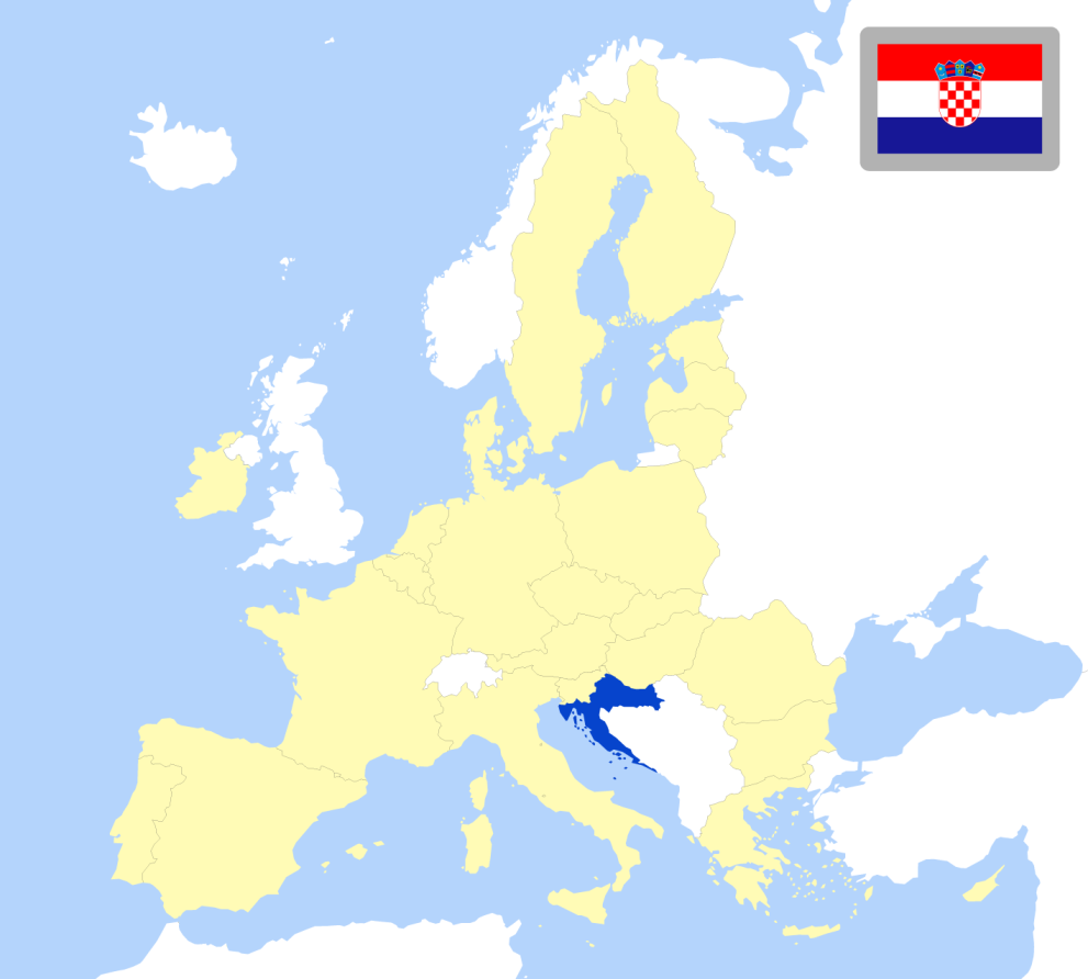 Map of Europe showing location of Croatia and country flag