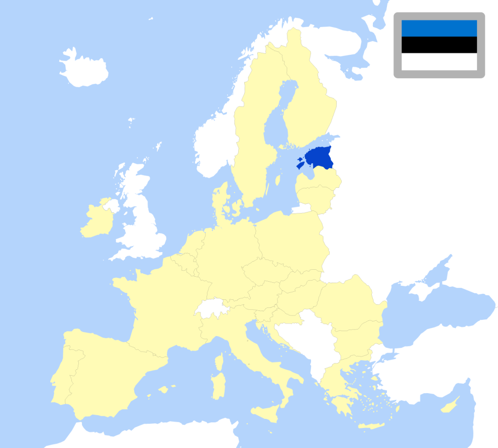 Map of Europe showing location of Estonia and country flag