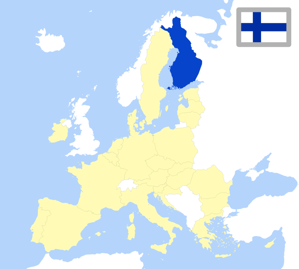 Map of Europe showing location of Finland and country flag