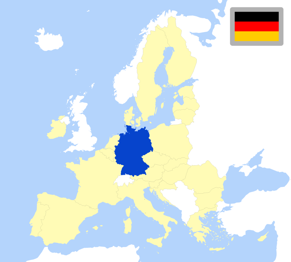 Map of Europe showing location of Germany and country flag