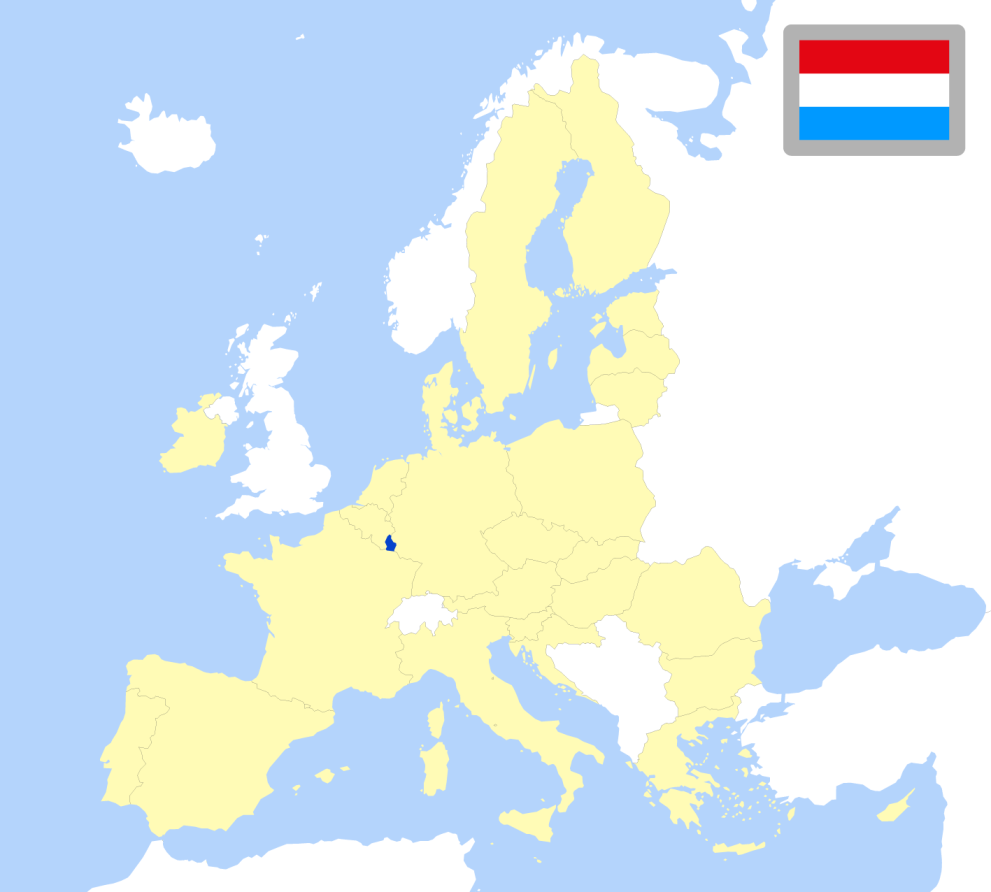 Map of Europe showing location of Luxembourg and country flag