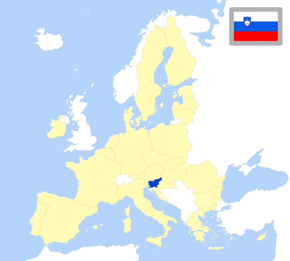 Map of Europe showing location of Slovenia and country flag