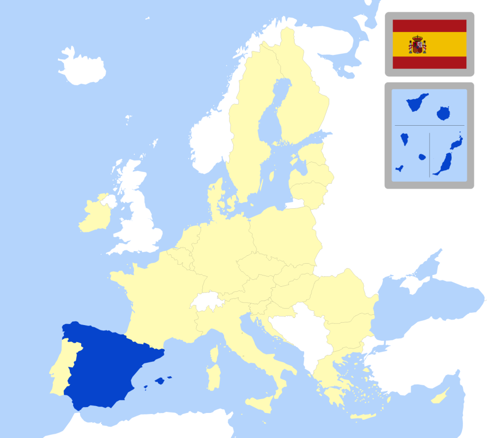Map of Europe showing location of Spain and country flag