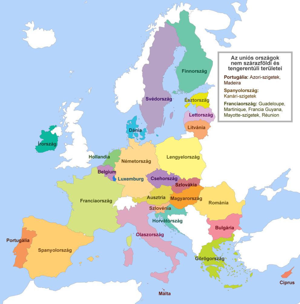 Map with all countries of the European Union