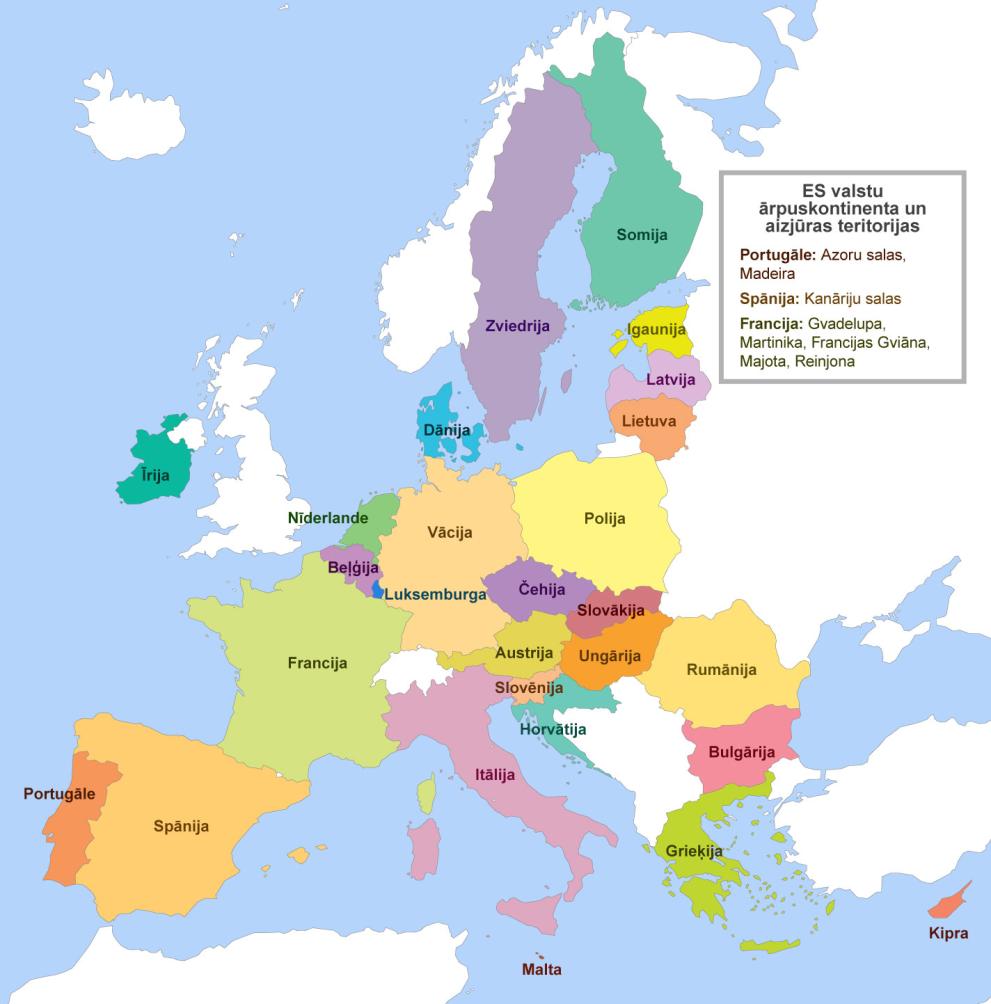 Map with all countries of the European Union