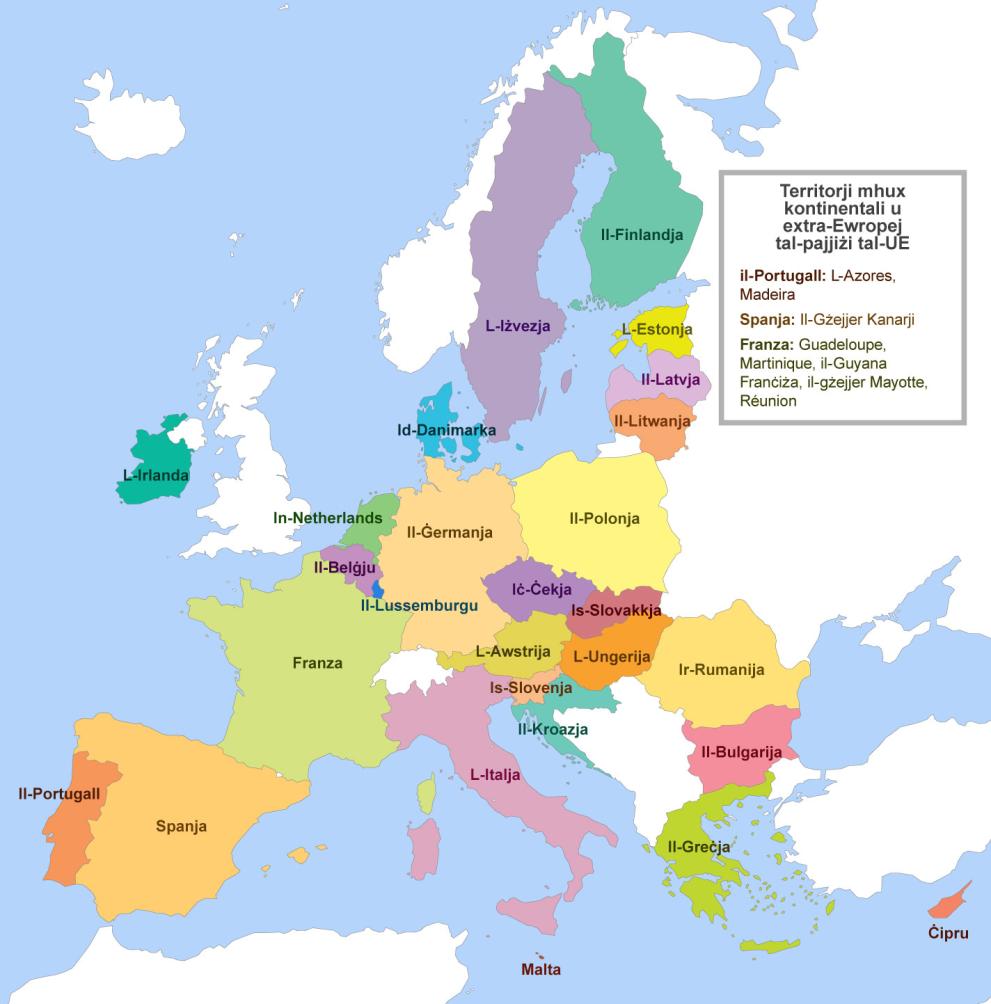 Map with all countries of the European Union