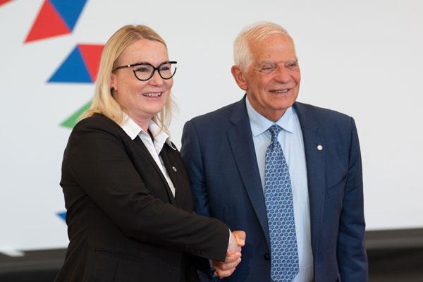 On the right the High Representative of the Union Josep Borell and on the left, the Czech Minister of Defense Jana Černochová