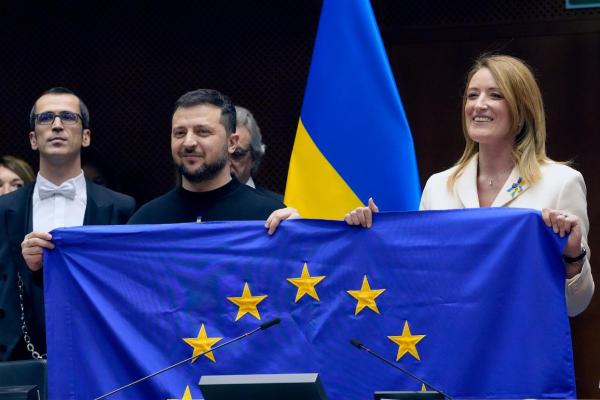 Ukrainian President Volodymyr Zelenskyy addresses the European Parliament
