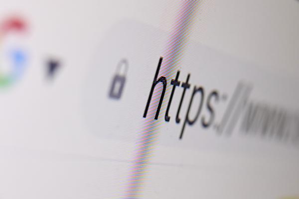 Beginning of URL address a top of a computer screen