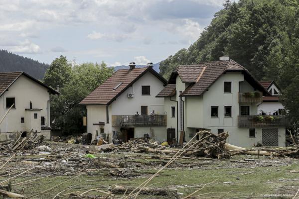 Damaged house hit by floods in Slovenia in 2023