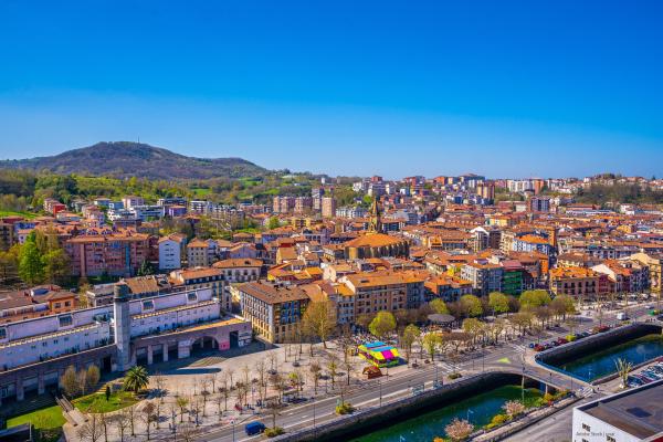 Aerial view of the Errenteria city skyline from above. Gipuzkoa, Basque Country. Spain