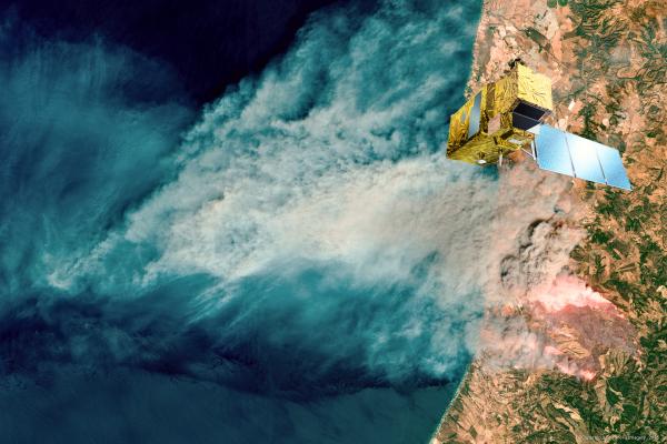 Satellite image of Earth - smoke blowing over Atlantic ocean