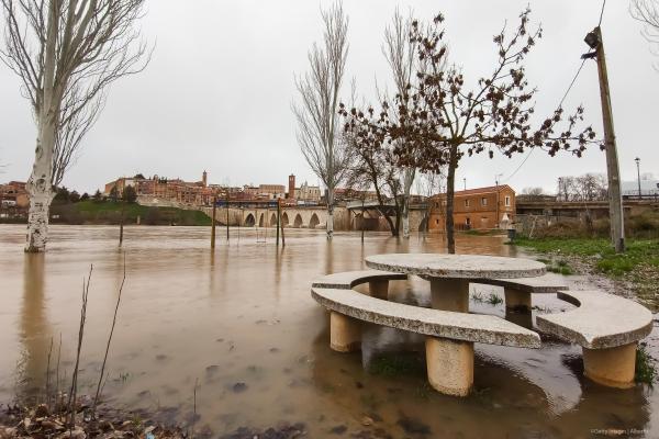 Flooding of the Duero River as it passes through Tordesillas, Spain