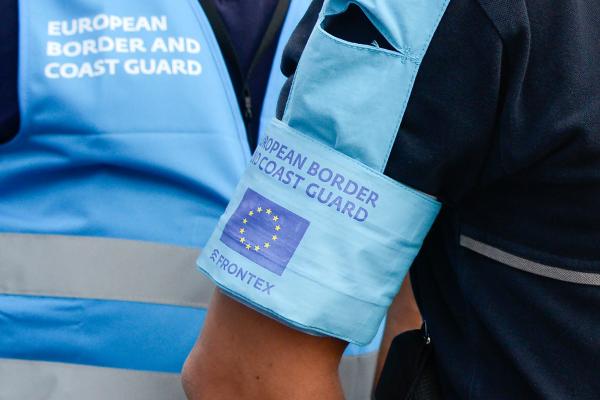 The armband of a staff member of the European Border and Coast Guard